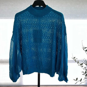 I Love Mr Mittens Lace Balloon Jumper Sweater Hawaiian Blue XS/S Spring Chic NWT